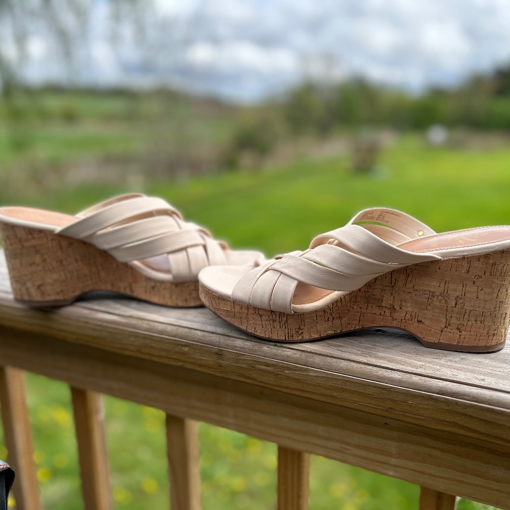 🍒Sam & Libby Cork Wedge Sandal Slip On Shoes